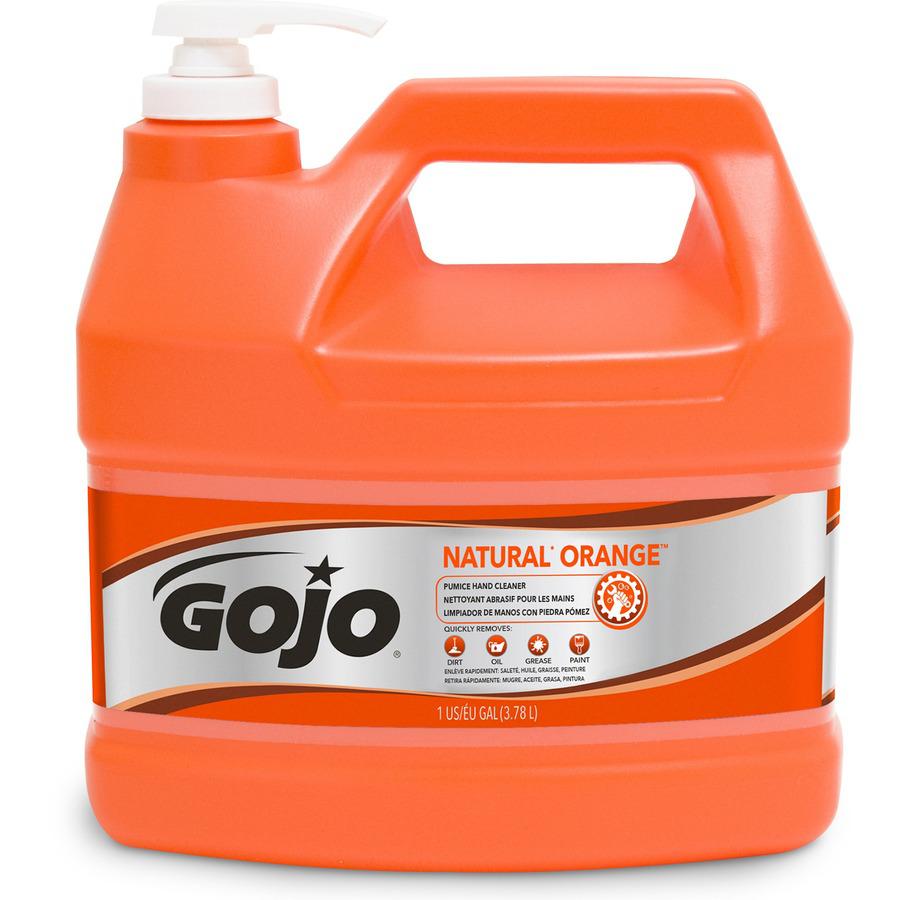 Gojo&reg; NATURAL* ORANGE Pumice Hand Cleaner - Orange Citrus Scent - 1 gal (3.8 L) - Pump Bottle Dispenser - Soil Remover, Dirt Remover, Grease Remover, Oil Remover - Hand - Fast Acting, Heavy Duty -. Picture 4