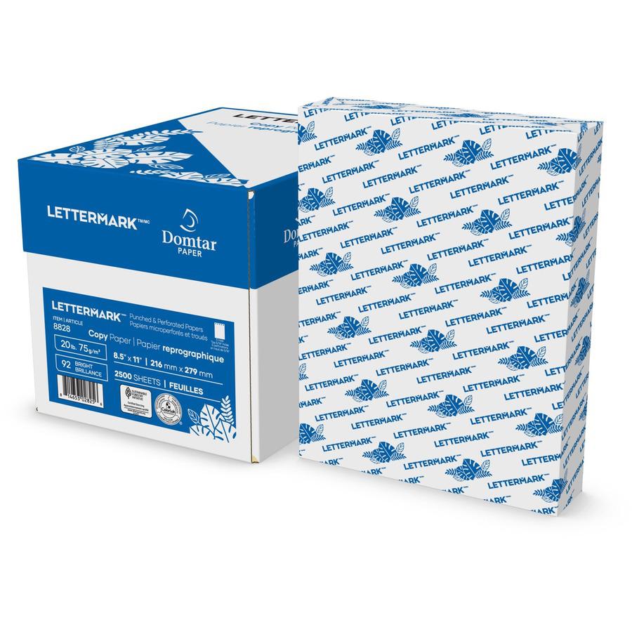 Lettermark Punched & Perforated Papers with Perforations 3-1/2" from the Bottom - White - 92 Brightness - Letter - 8 1/2" x 11" - 20 lb Basis Weight - 75 g/m&#178; Grammage - Smooth - 2500 / Carton - . Picture 3