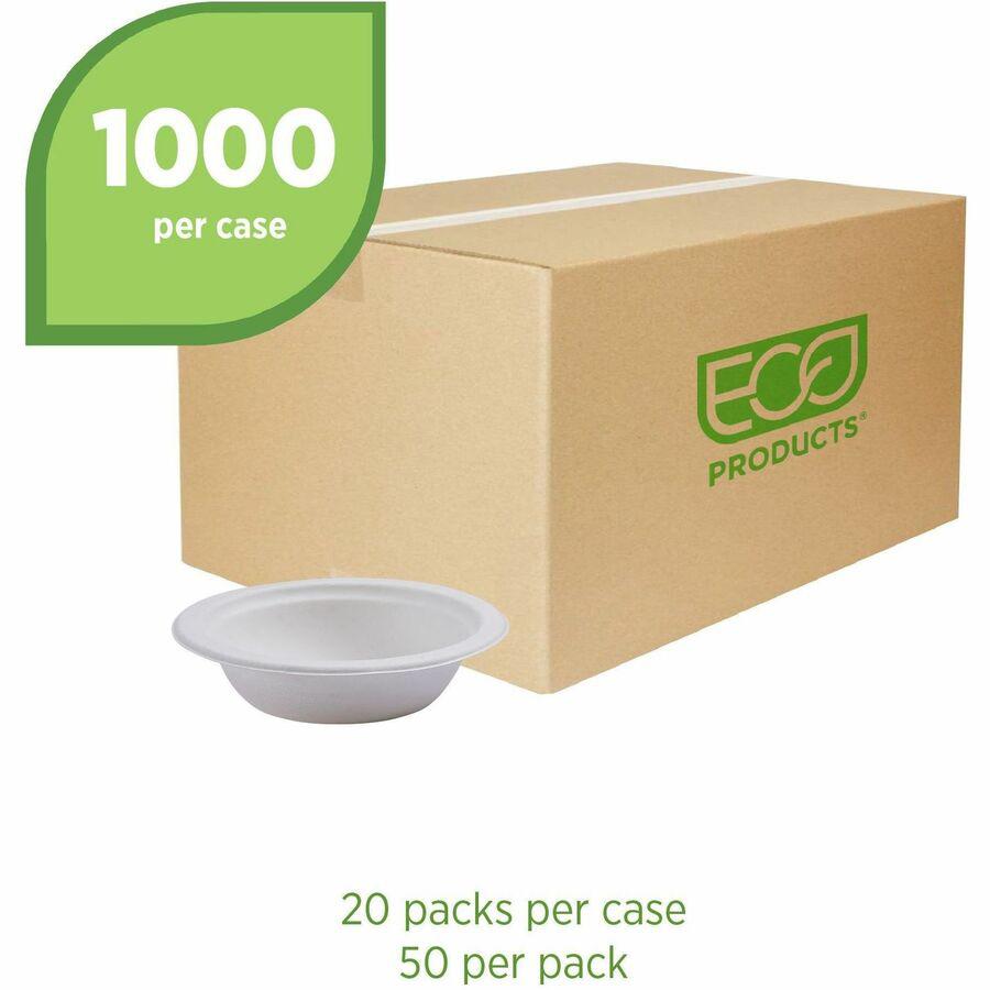 Eco-Products Vanguard 12 oz Sugarcane Bowls - Breakroom - Disposable - Microwave Safe - White - Sugarcane Fiber Body - 1000 / Carton. Picture 6