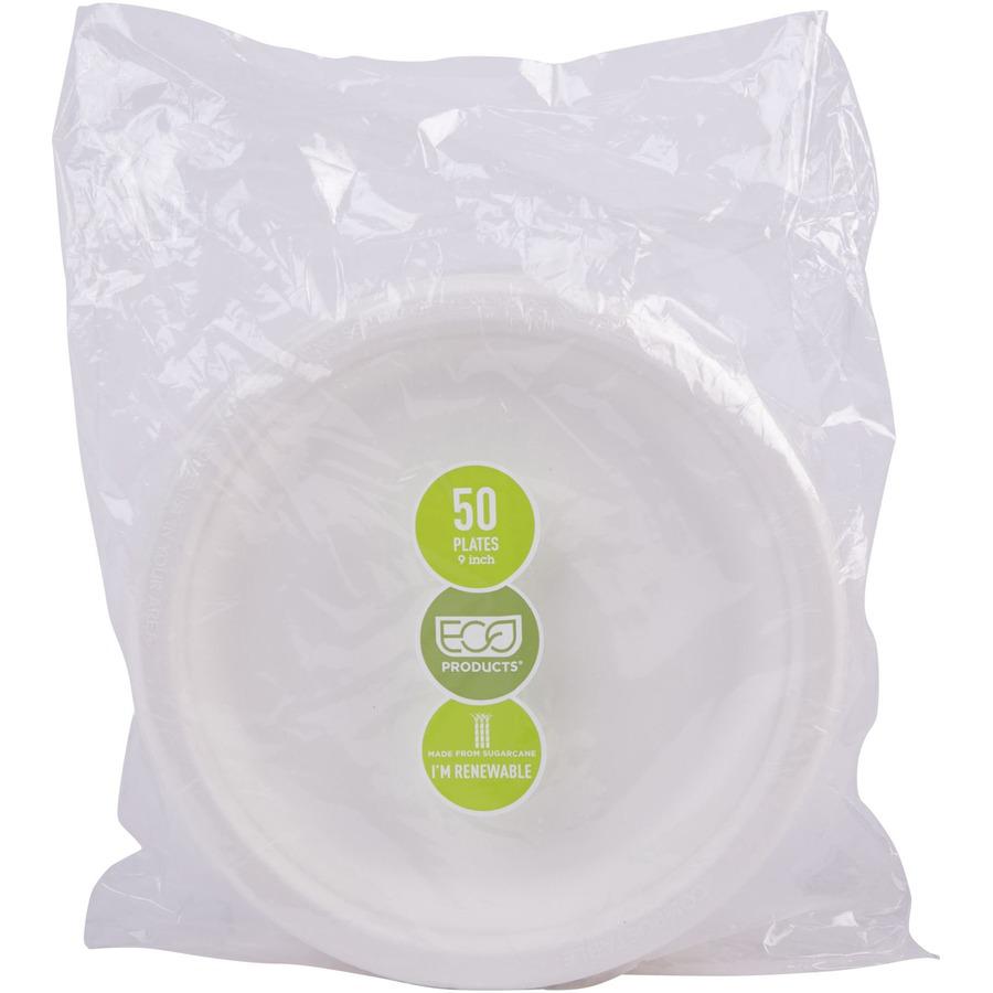 Eco-Products Vanguard 9" Sugarcane Plates - Breakroom - Disposable - Microwave Safe - 9" Diameter - White - Sugarcane Fiber Body - 500 / Carton. Picture 7