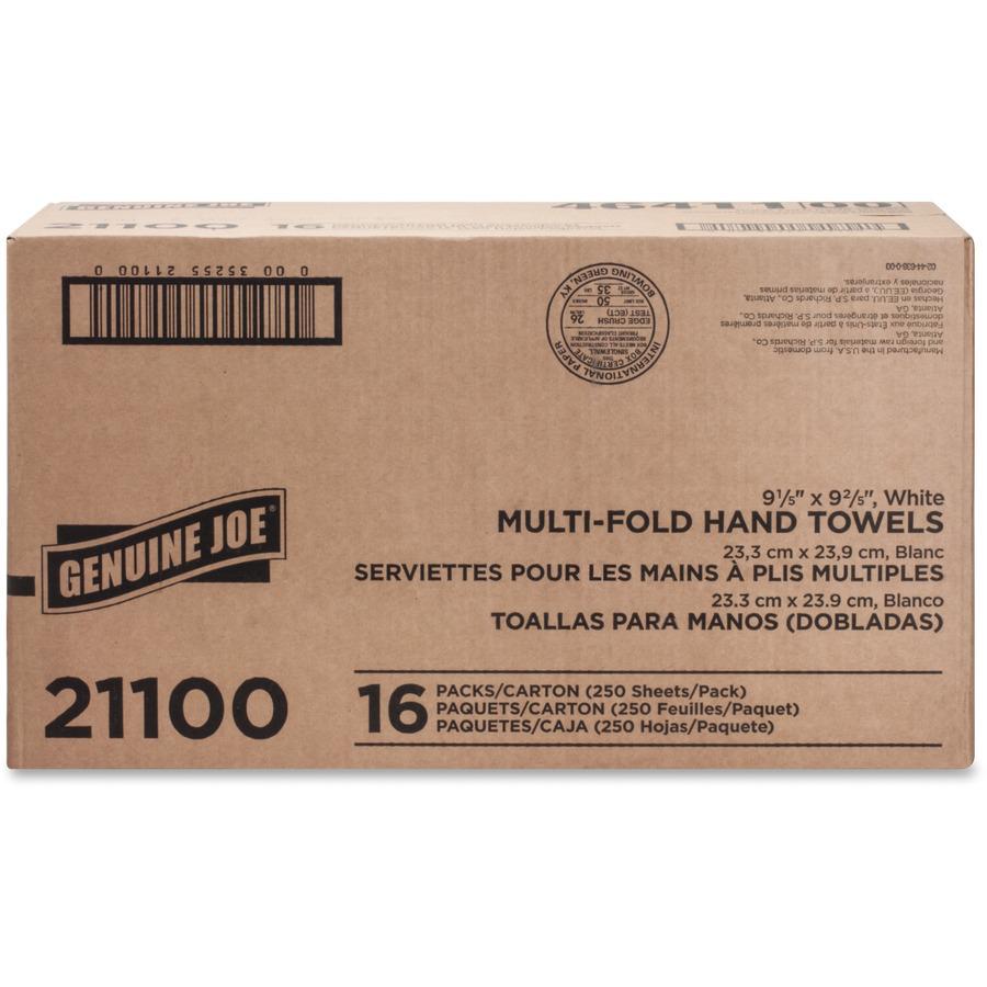 Genuine Joe Multifold Towels - 1 Ply - Multifold - 9.20" x 9.40" - White - Fiber - 250 Per Bundle - 960 / Pallet. Picture 9