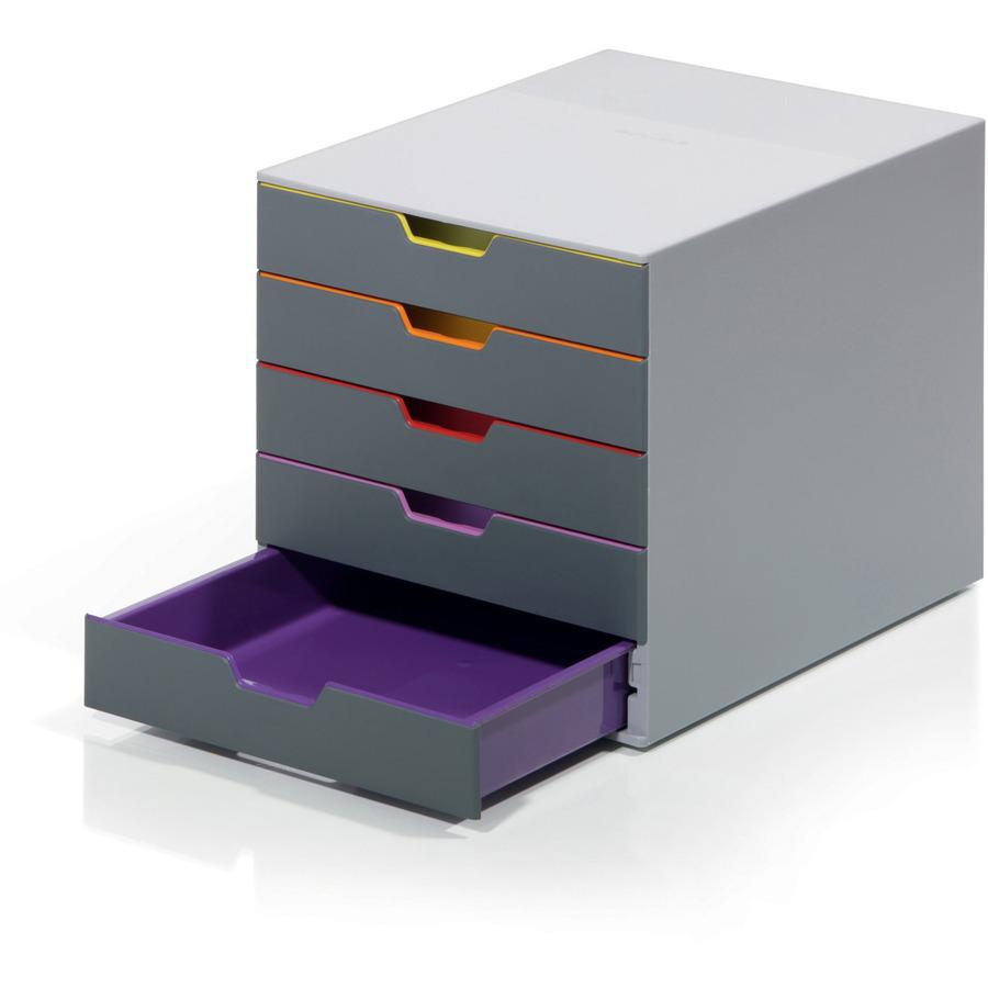 DURABLE&reg; VARICOLOR&reg; Desktop 5 Drawer Organizer - 11" W x 11-3/8" H x 14" D - 5 Drawers - Color Labeled Tabs - Charcoal. Picture 10