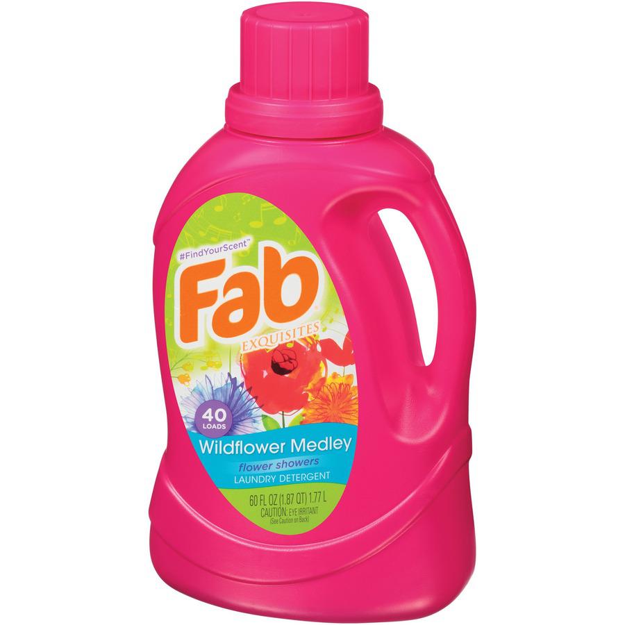 Fab Liquid Laundry Detergent - 60 fl oz (1.9 quart) - Wildflower Medley Scent - 1 Each - Phosphorous-free - Multi. Picture 2