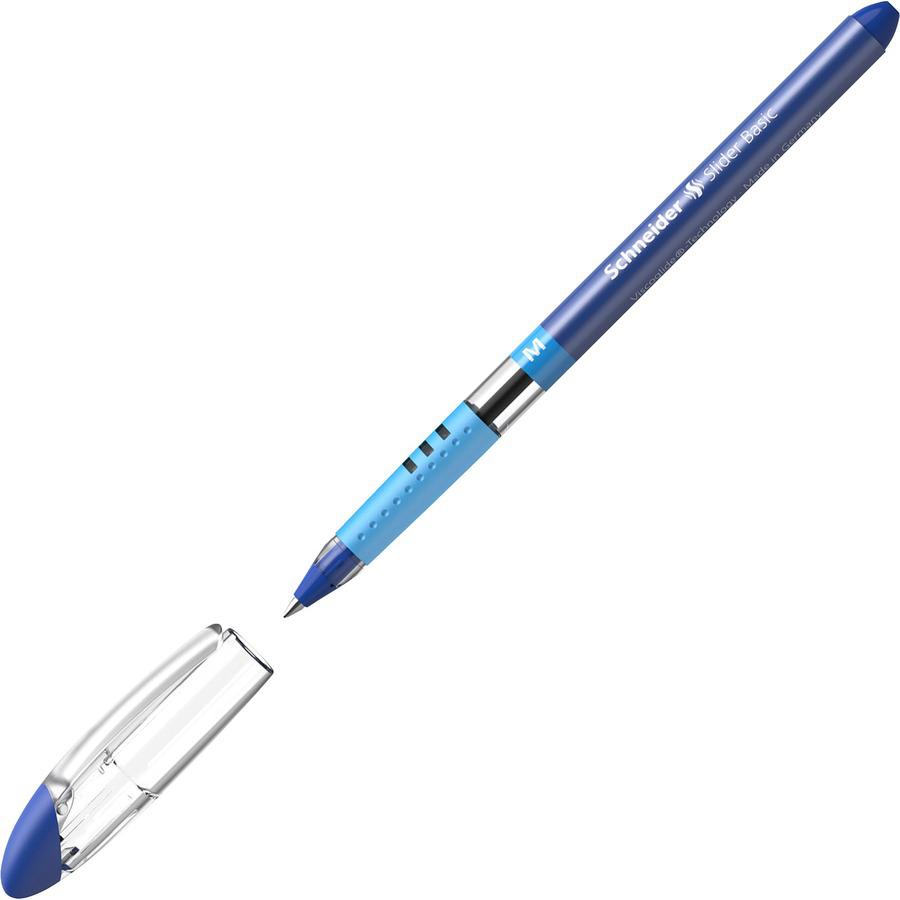 Schneider Slider Basic Medium Ballpoint Pen - Medium Pen Point - 1 mm Pen Point Size - Blue - Transparent Rubberized, Blue Barrel - Stainless Steel Tip - 10 / Pack. Picture 4