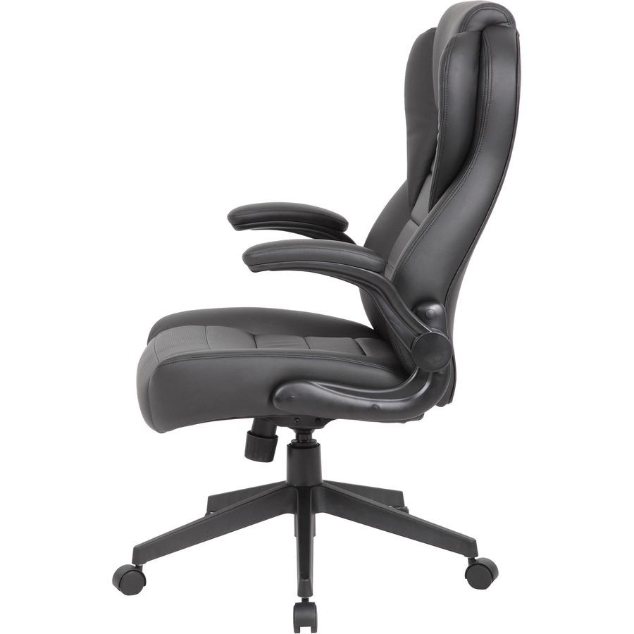 Boss Executive LeatherPlus Chair - Black Vinyl Seat - Black Vinyl Back - High Back - 5-star Base - Armrest - 1 / Carton. Picture 6