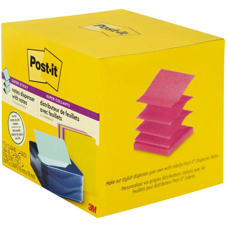 Post-it&reg; Notes Dispenser and Dispenser Notes - 3" x 3" Note - 90 Sheet Note Capacity - Washed Denim, Citron Yellow, Power Pink. Picture 6