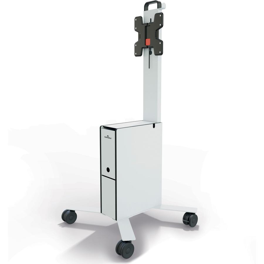 DURABLE COWORKSATION Mobile TV Cart - 3 Shelf - 39.68 lb Capacity - 4 Casters - High Density Fiberboard (HDF) - x 22.5" Width x 22.6" Depth x 50.9" Height - Aluminum Frame - White - 1 Each. Picture 8