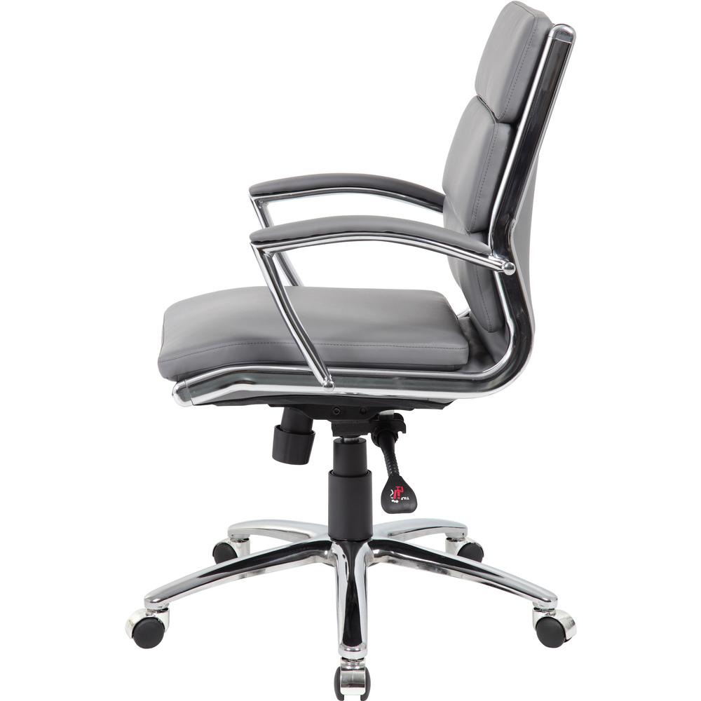 Boss Executive Chair - Gray Vinyl Seat - Gray Back - Chrome, Black Chrome Frame - Mid Back - 5-star Base - 1 Each. Picture 5