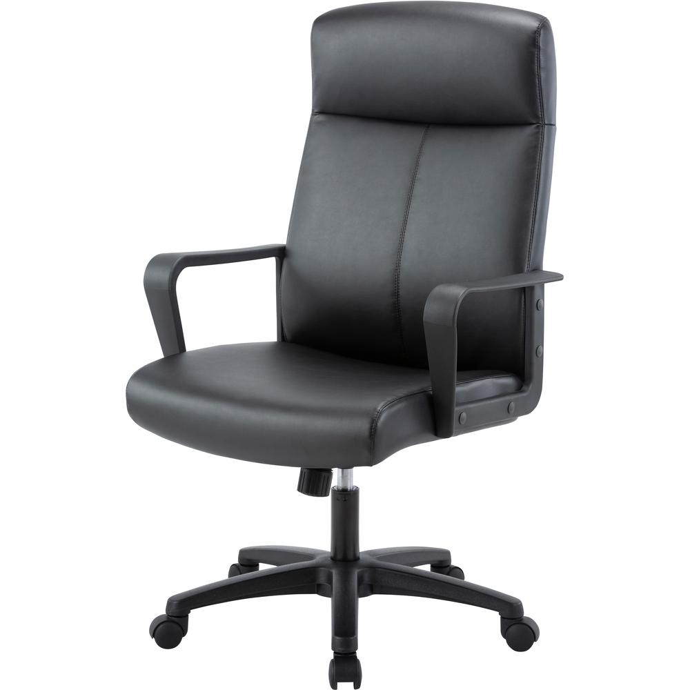 Lorell High-Back Bonded Leather Chair - Black Bonded Leather Seat - Black Bonded Leather Back - High Back - Armrest - 1 Each. Picture 3