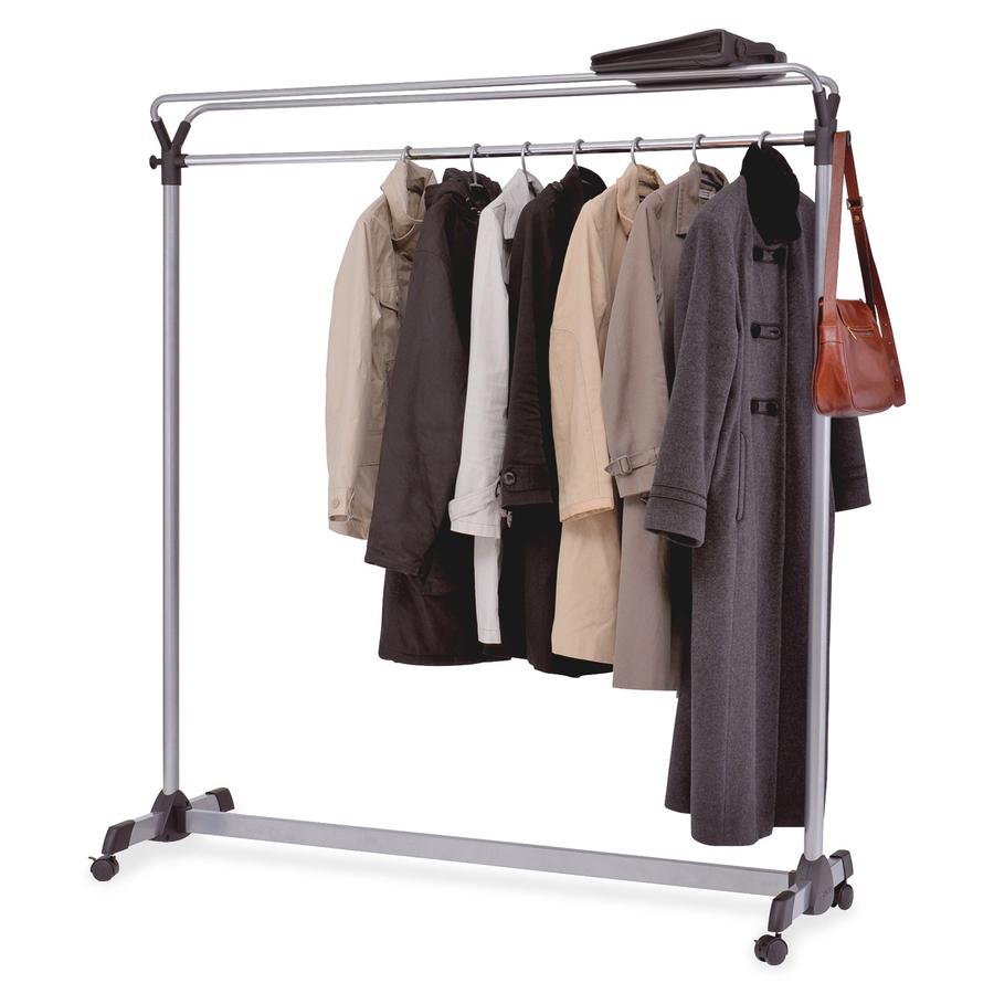 Alba Upper Shelf Double-sided Garment Rack - 50 x Coat - 66.9" Height x 19.7" Width59.1" Length%Floor - Caster, Sturdy - Silver - Steel, Plastic - 1 Each. Picture 2