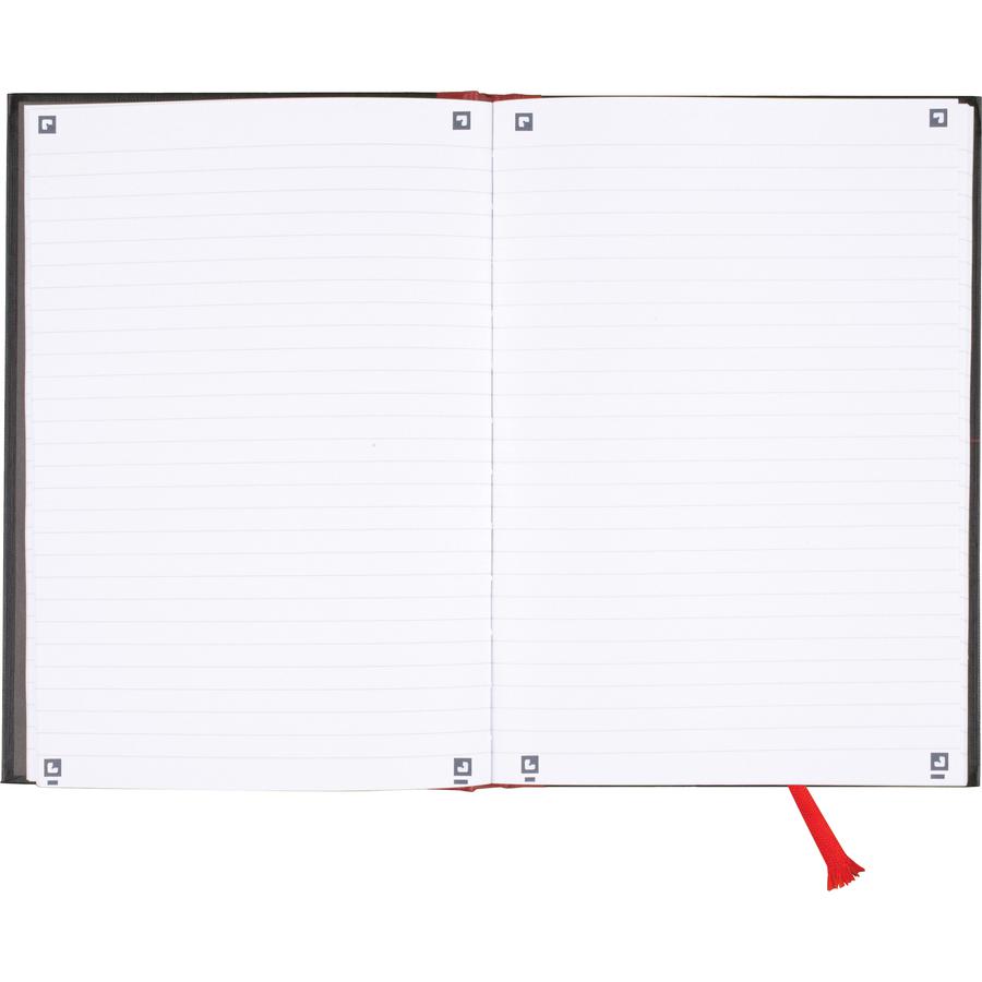 Black n' Red Casebound Business Notebook - 96 Sheets - Case Bound - Ruled9.9"7" - Black/Red Cover - Bleed Resistant, Ink Resistant, Smooth, Hard Cover, Ribbon Marker - 1 Each. Picture 4