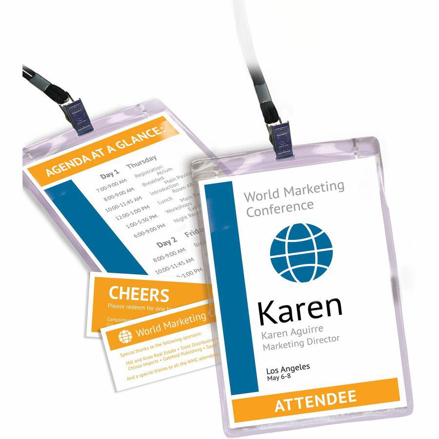Avery&reg; Vertical Name Badges with Tickets Kit for Laser and Inkjet Printers, 4-1/4" x 6" - PVC Plastic - White - 1 / Box. Picture 2