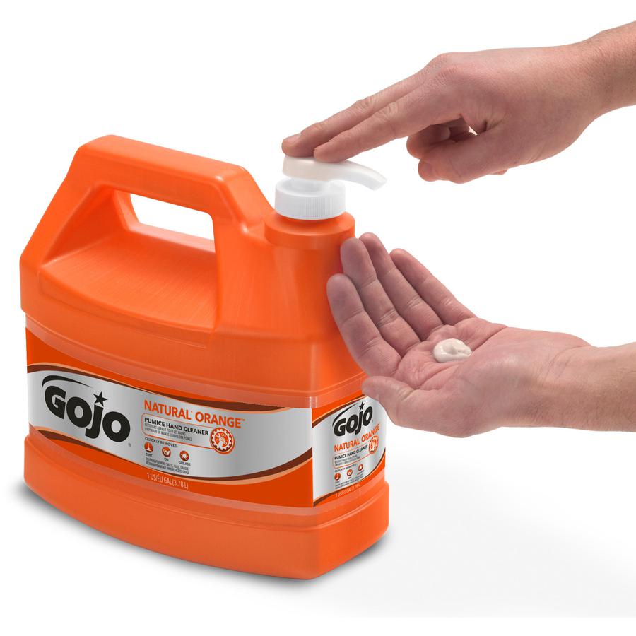 Gojo&reg; NATURAL* ORANGE Pumice Hand Cleaner - Orange Citrus Scent - 1 gal (3.8 L) - Pump Bottle Dispenser - Soil Remover, Dirt Remover, Grease Remover, Oil Remover - Hand - Fast Acting, Heavy Duty -. Picture 2