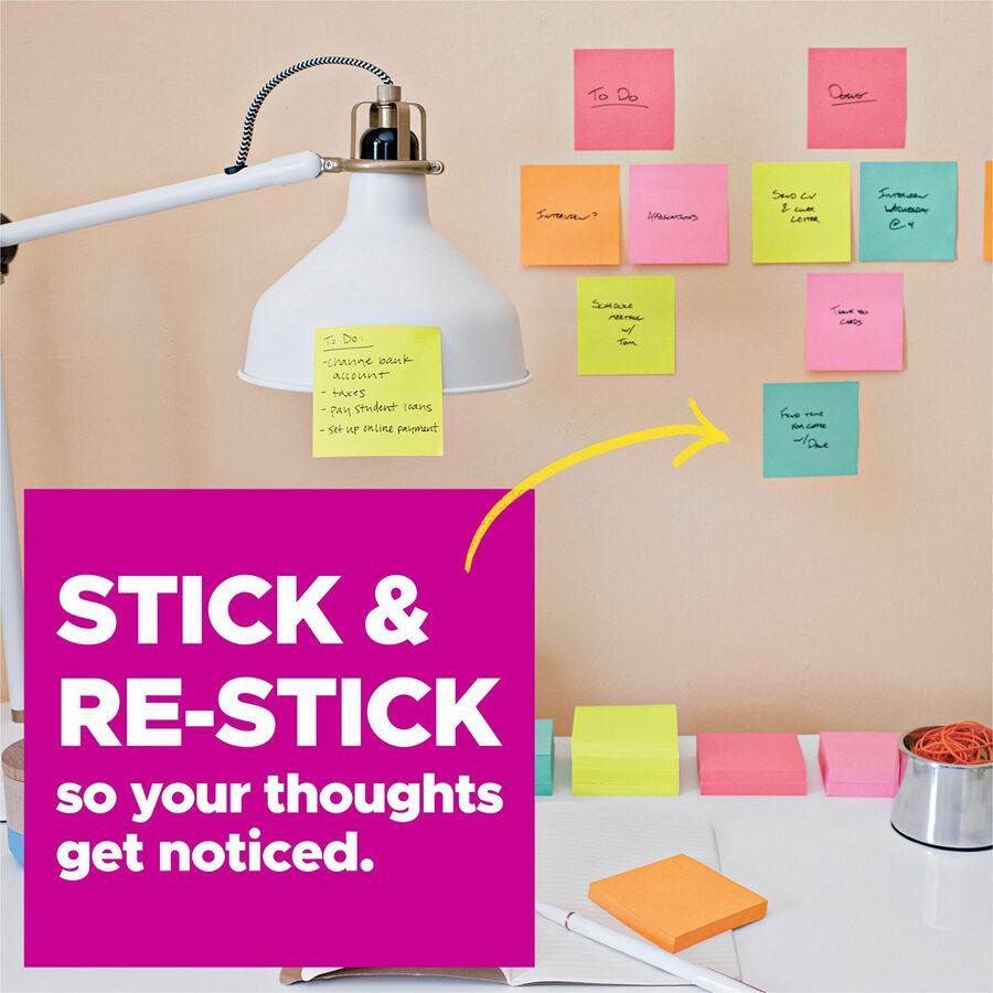 Post-it&reg; Super Sticky Dispenser Notes - Supernova Neons Color Collection - 3" x 3" - Square - 90 Sheets per Pad - Aqua Splash, Acid Lime, Guava - Paper - Super Sticky, Adhesive, Recyclable, Pop-up. Picture 2