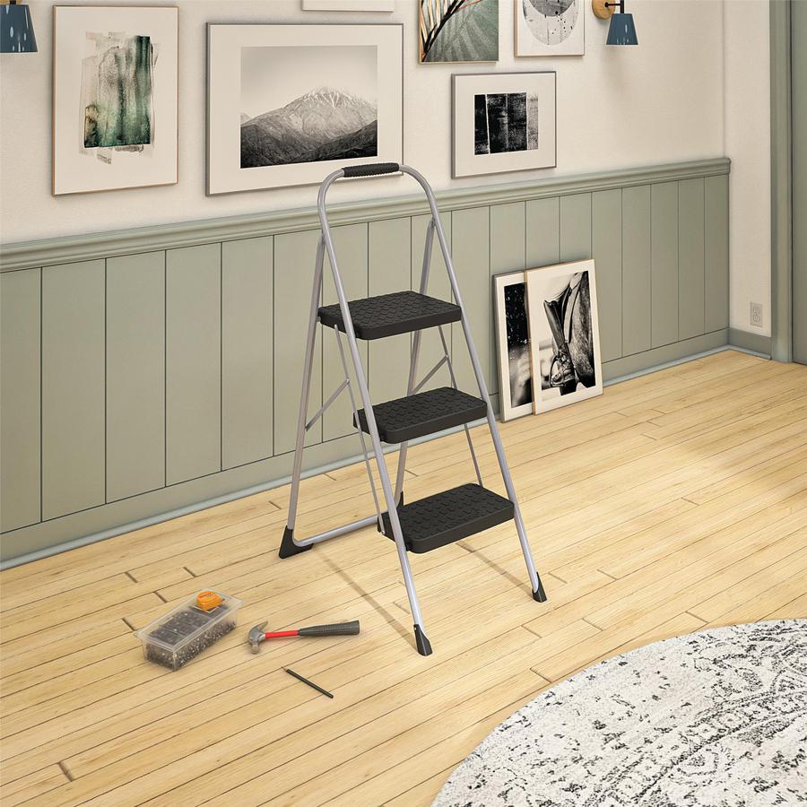 Cosco Ultra-Thin 3-Step Ladder - 3 Step - 200 lb Load Capacity52.8" - Black, Platinum. Picture 8