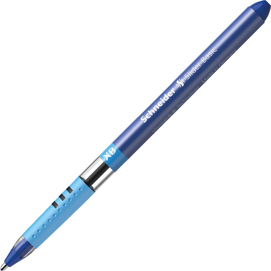 Schneider Slider Basic XB Ballpoint Pen - Extra Broad Pen Point - 1.4 mm Pen Point Size - Blue - Blue Rubberized, Transparent, Silver Barrel - Stainless Steel Tip - 10 / Pack. Picture 2