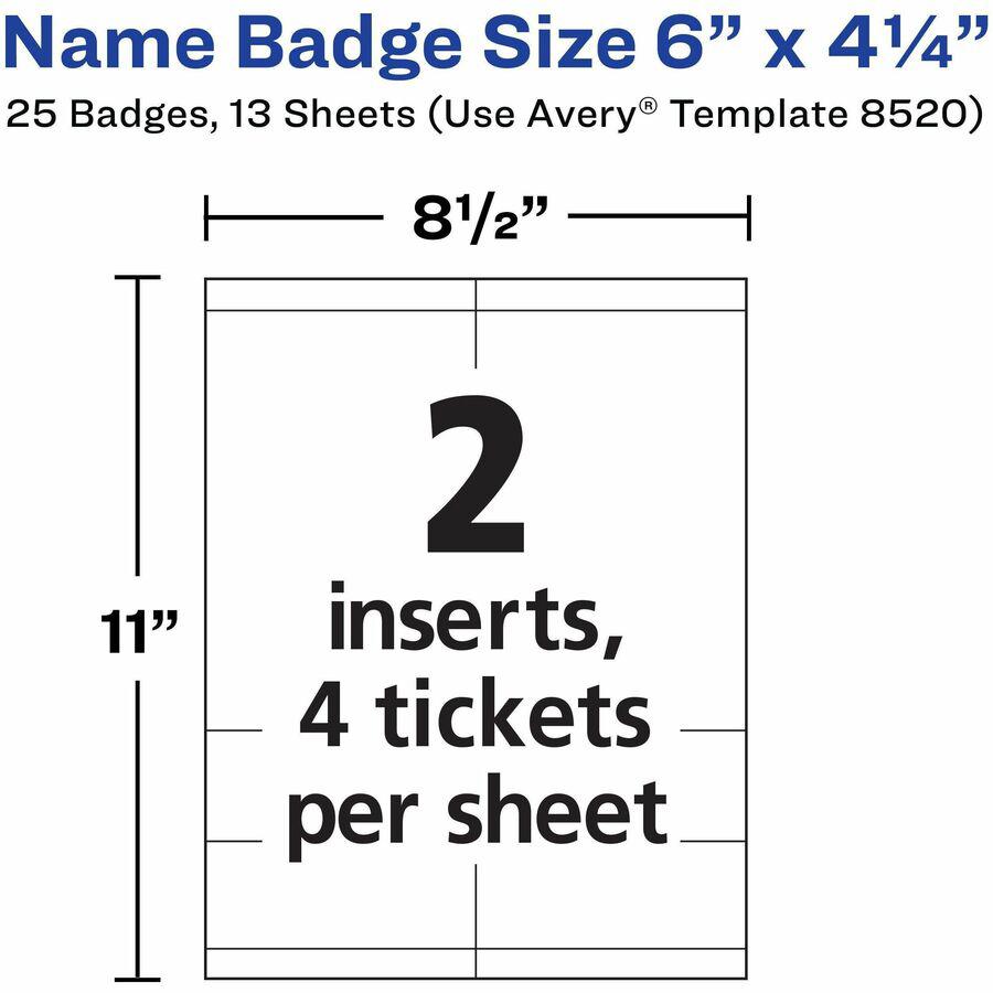 Avery&reg; Vertical Name Badges with Tickets Kit for Laser and Inkjet Printers, 4-1/4" x 6" - PVC Plastic - White - 1 / Box. Picture 4