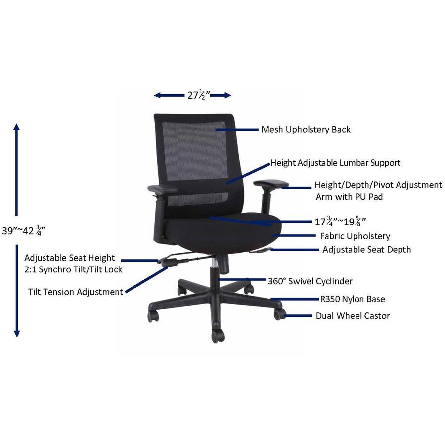 Lorell Mesh High-back Executive Chair - High Back - 5-star Base - Black - Armrest - 1 Each. Picture 13