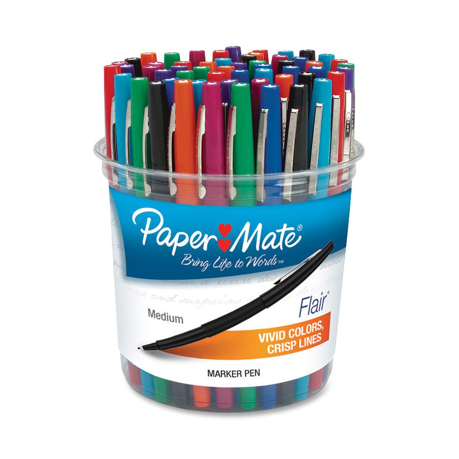 Paper Mate Flair - Medium Pen Point - Black, Purple, Blue, Red, Green, Orange, Magenta, Turquoise, Lime Water Based Ink - 48 / Canister. Picture 2
