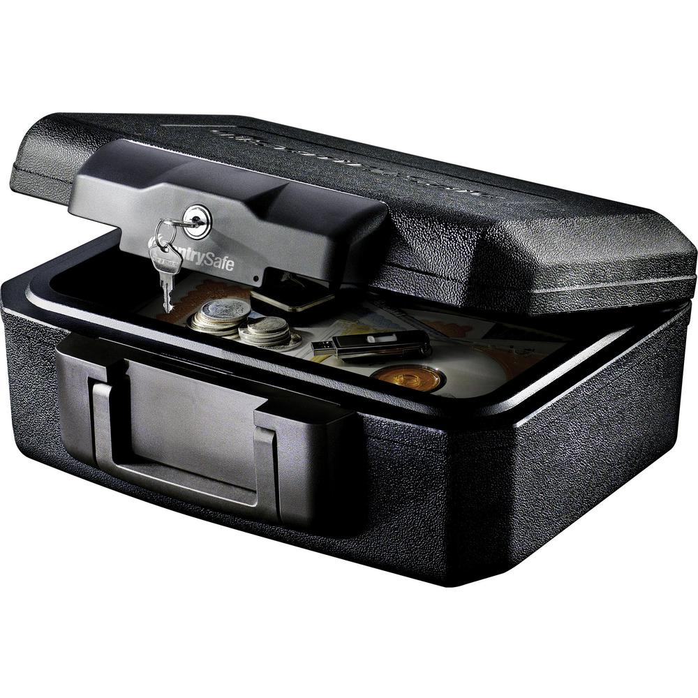 Sentry Safe Fire Chest-1200 - 0.18 ft³ - Flat Key Lock - Fire Resistant - Internal Size 3.50" x 12" x 7.50" - Overall Size 6.1" x 14.3" x 11.2" - Black. Picture 2