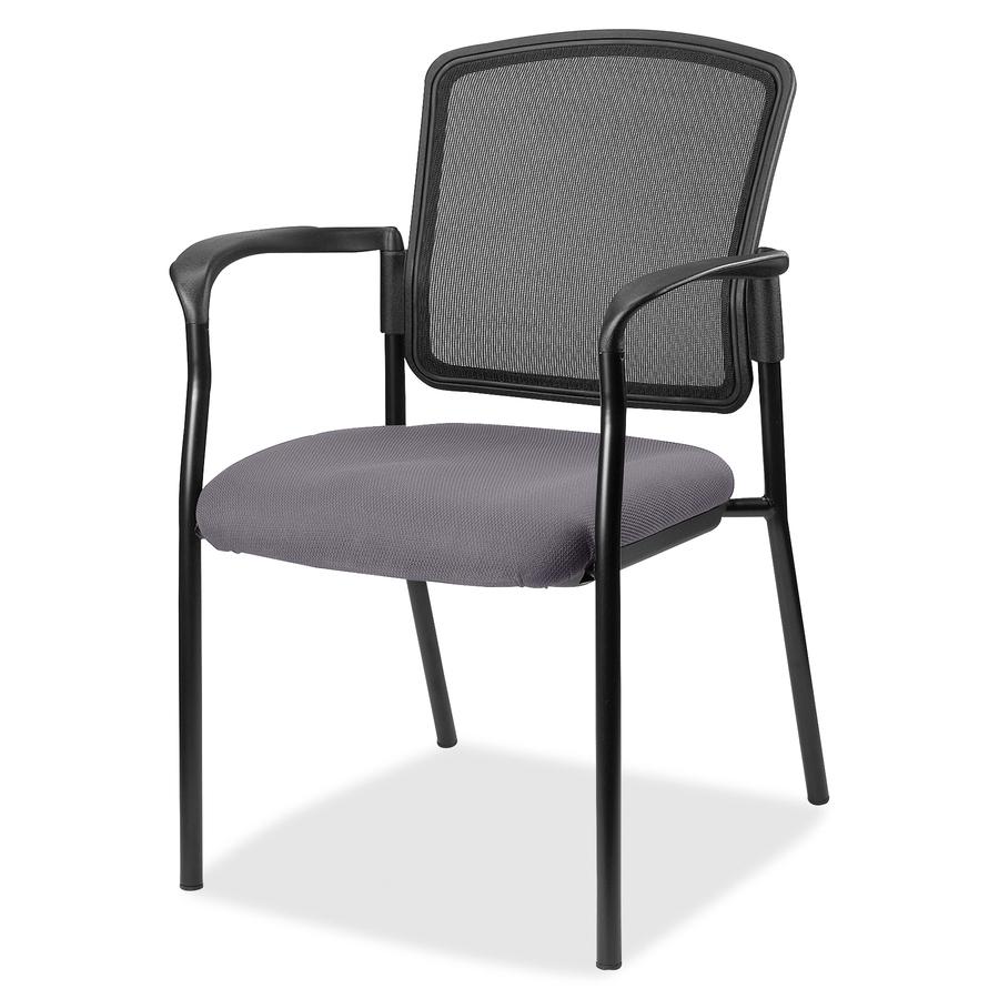 Lorell Mesh Back Stackable Guest Chair - Canyon Carbon Antimicrobial Vinyl Seat - Black Mesh Back - Black Powder Coated Steel Frame - Four-legged Base - Carbon - Armrest - 1 Each. Picture 3