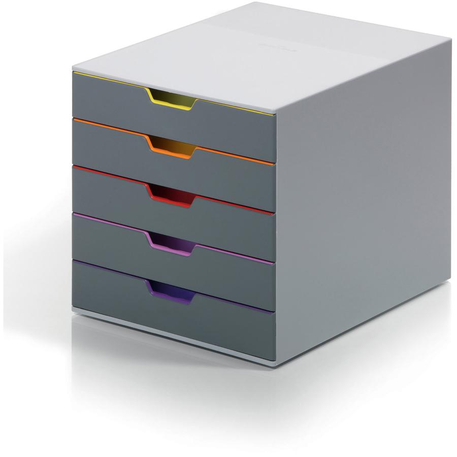 DURABLE&reg; VARICOLOR&reg; Desktop 5 Drawer Organizer - 11" W x 11-3/8" H x 14" D - 5 Drawers - Color Labeled Tabs - Charcoal. Picture 15