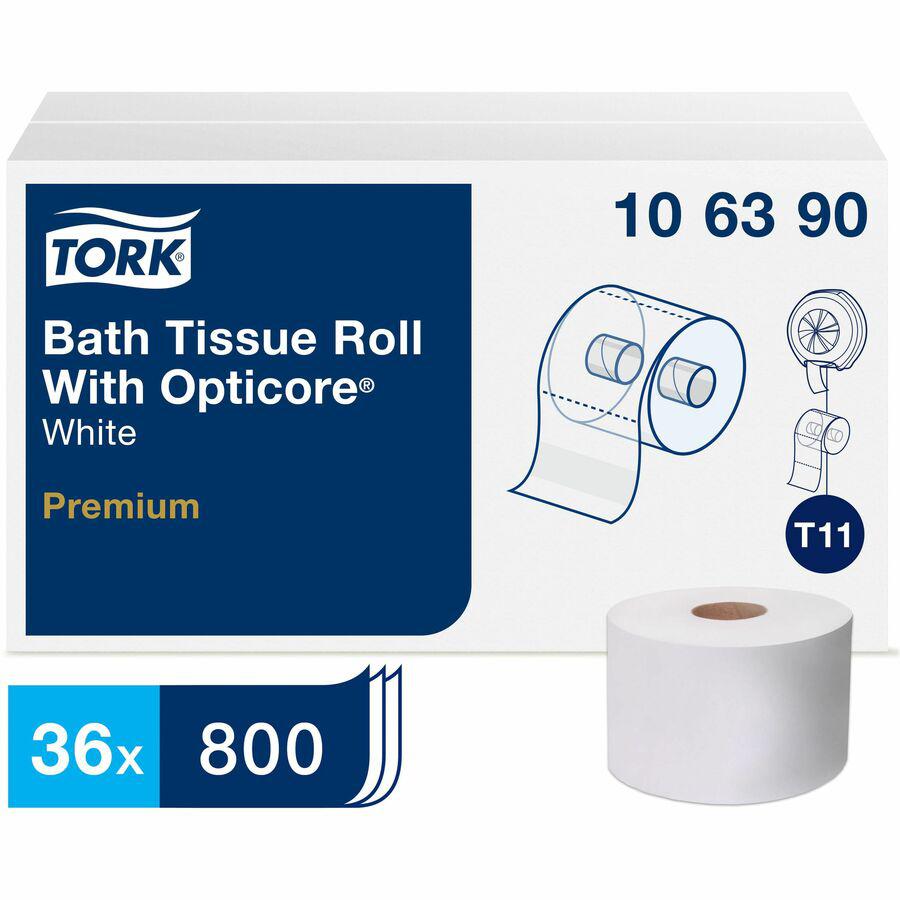 TORK Premium Bath Tissue Roll with OptiCore - 2 Ply - 3.80" x 266.67 ft - 800 Sheets/Roll - 5.60" Roll Diameter - White - Paper - Embossed, Comfortable, Soft - For Office Building, Restaurant, Hotel -. Picture 3