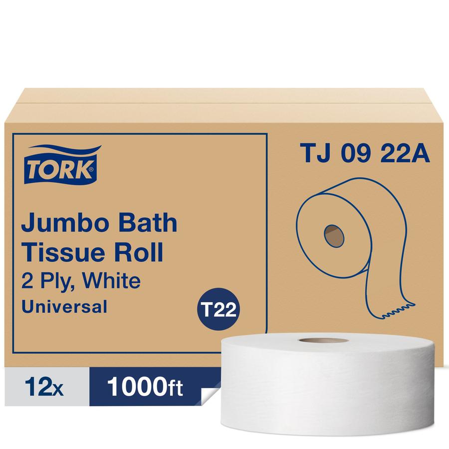 TORK Universal Jumbo Bath Tissue Roll - 2 Ply - 3.60" x 1000 ft - 1000 Sheets/Roll - 8.80" Roll Diameter - White - Paper - Dye-free, Fragrance-free, Long Lasting - 12. Picture 3