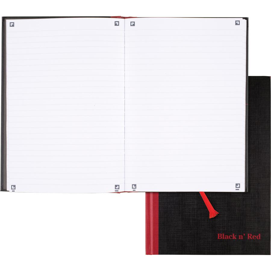 Black n' Red Casebound Business Notebook - 96 Sheets - Case Bound - Ruled9.9"7" - Black/Red Cover - Bleed Resistant, Ink Resistant, Smooth, Hard Cover, Ribbon Marker - 1 Each. Picture 3