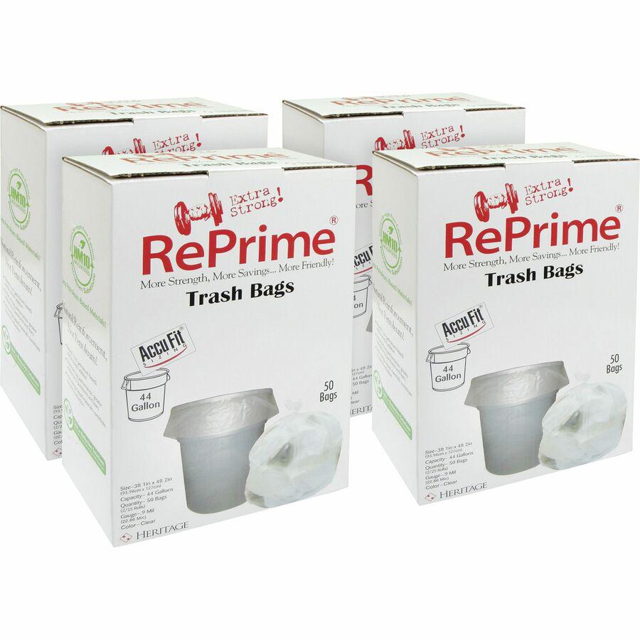 Heritage RePrime AccuFit 44-gal Can Liners - 44 gal Capacity - 37" Width x 50" Length - 0.90 mil (23 Micron) Thickness - Low Density - Clear - Linear Low-Density Polyethylene (LLDPE) - 4/Carton - 50 P. Picture 3