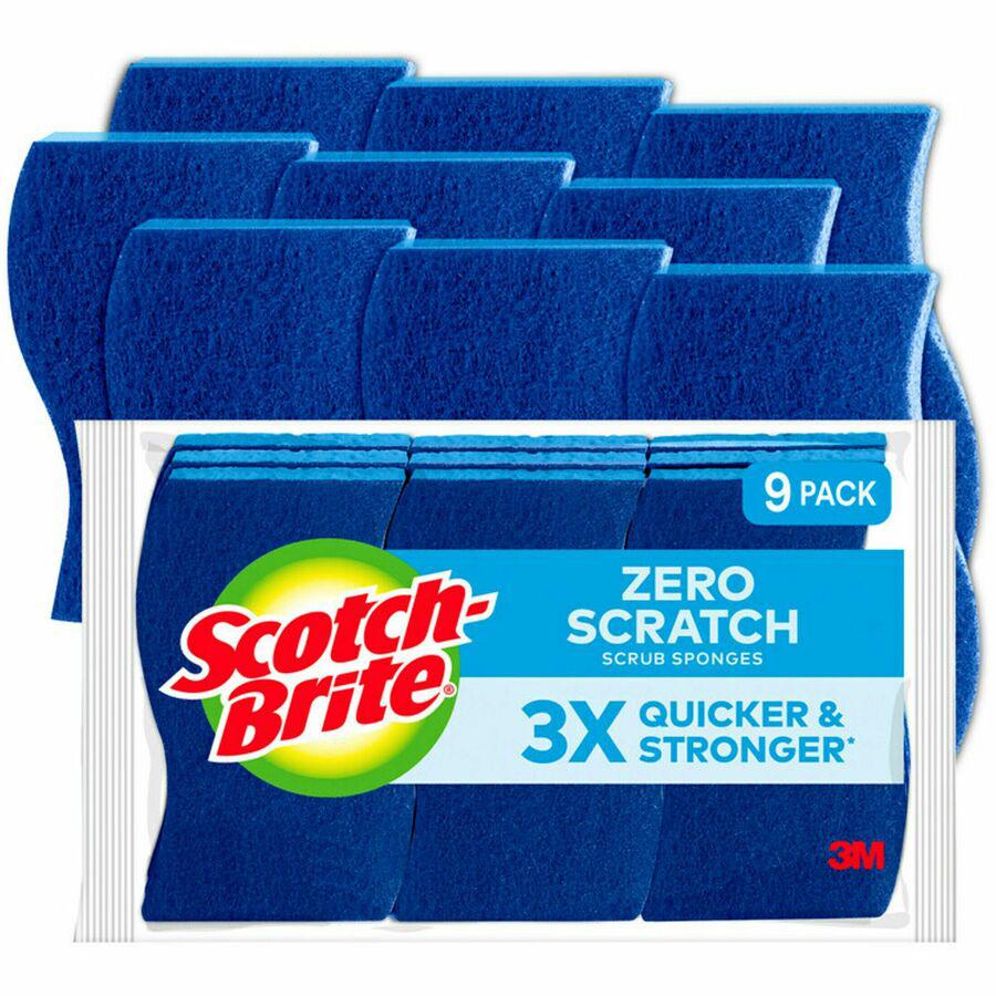 Scotch-Brite Non-Scratch Scrub Sponges - 0.8" Height x 4.3" Width x 2.8" Depth - 9/Pack - Cellulose - Blue. Picture 6