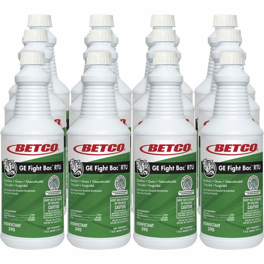 Betco Fight Bac RTU Disinfectant - Ready-To-Use - 32 fl oz (1 quart) - Fresh Scent - 12 / Carton - Rinse-free, Non-irritating - Clear. Picture 3