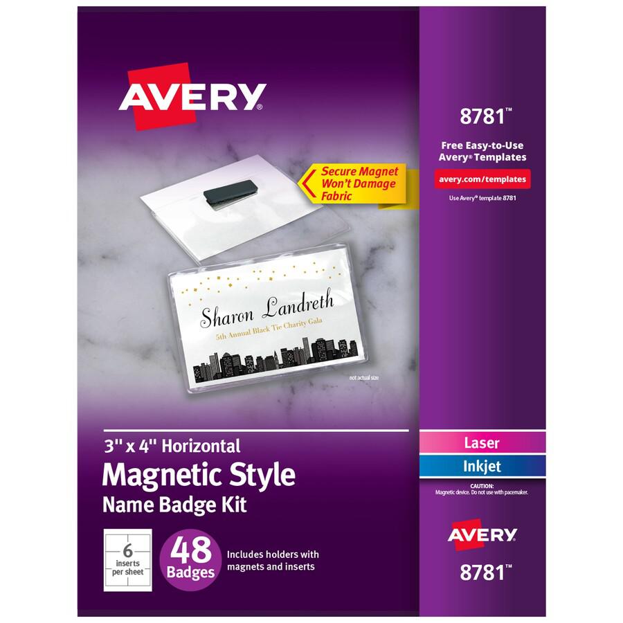 Avery&reg; Name Badge - 5 / Carton - Rectangular Shape - Non-adhesive, Non-toxic, Durable, Magnetic, Heavy Duty, Printable, Micro Perforated, Recyclable - PVC Plastic - White. Picture 4