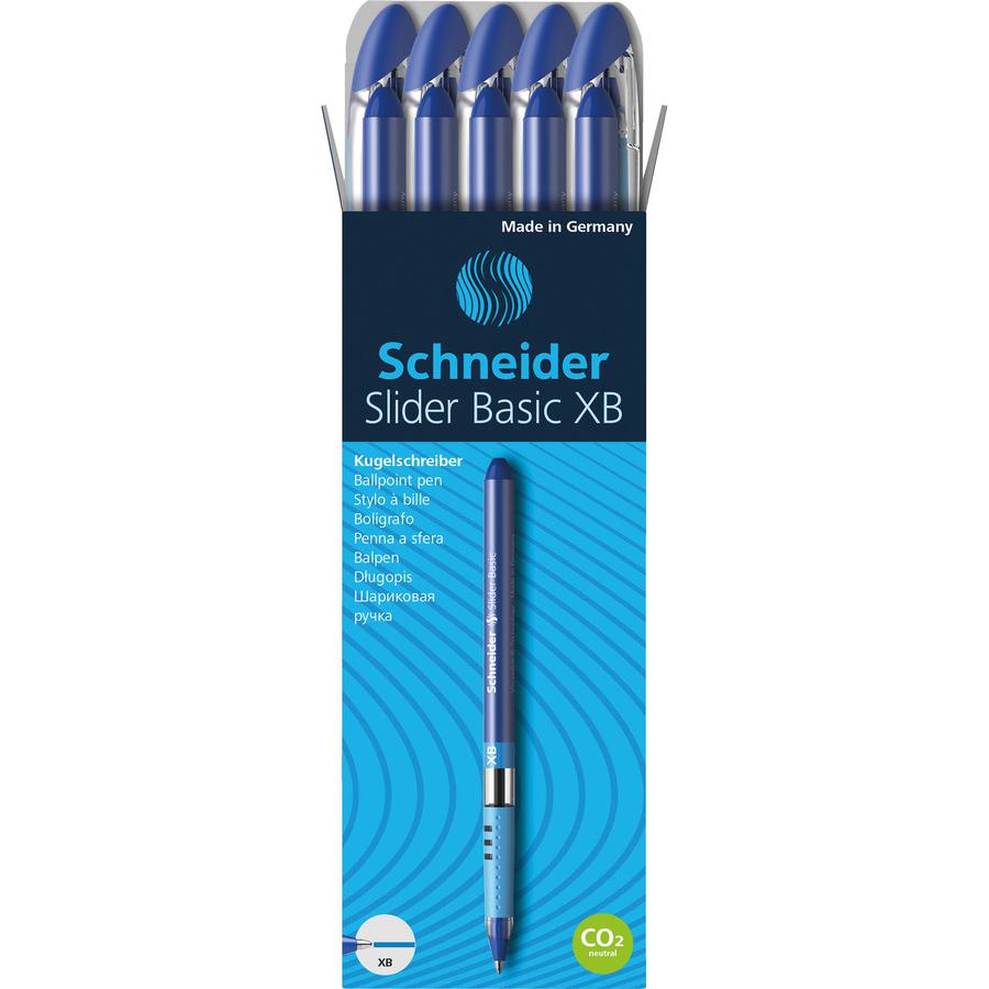 Schneider Slider Basic XB Ballpoint Pen - Extra Broad Pen Point - 1.4 mm Pen Point Size - Blue - Blue Rubberized, Transparent, Silver Barrel - Stainless Steel Tip - 10 / Pack. Picture 5