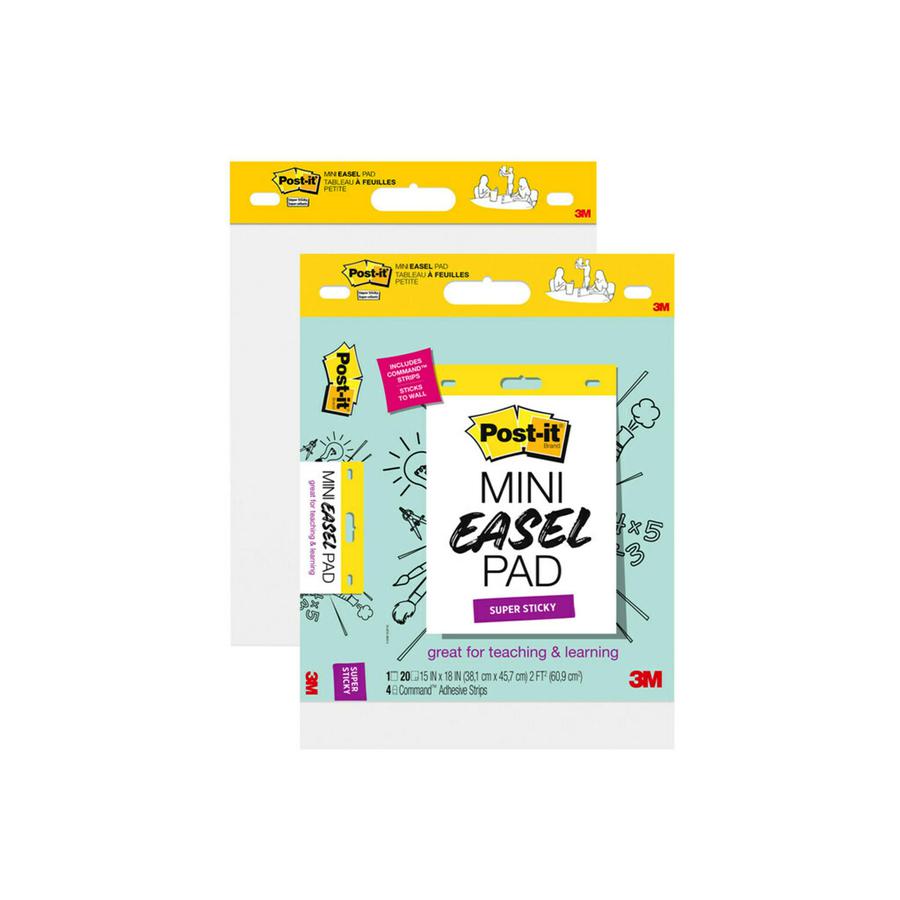 Post-it&reg; Post it Super Sticky Mini Easel Pad - 1 Subject(s) - 20 Sheets - Stapled - Portable, Self-stick, Bleed Resistant, Sturdy Back, Built-in Carry Handle - 2 / Pack. Picture 6