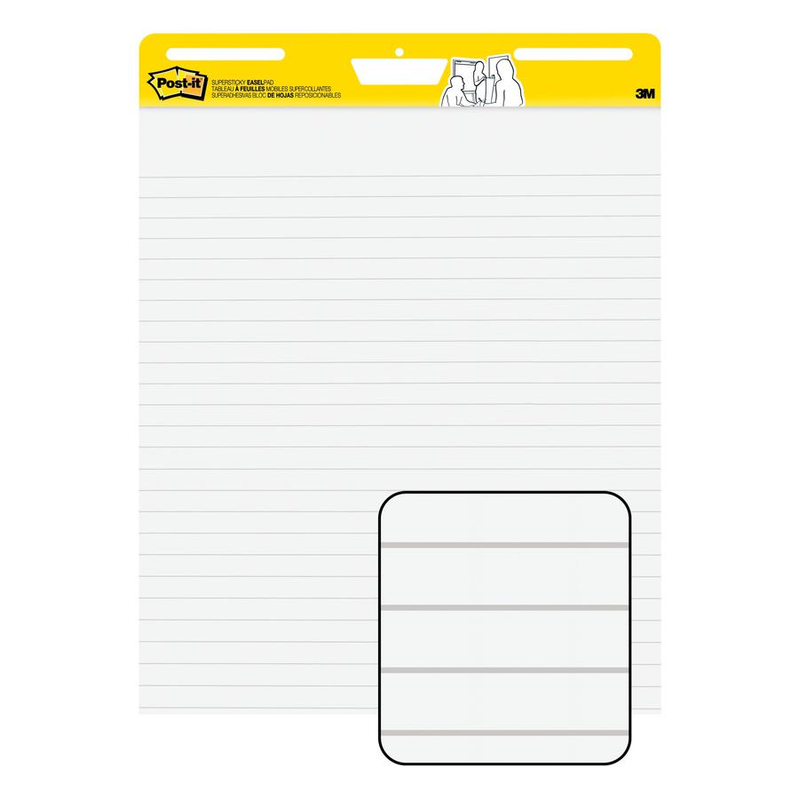 Post-it&reg; Easel Pad - 30 Sheets - Ruled25" x 30" - Self-stick, Resist Bleed-through, Handle, Sturdy Backcard, Universal Slot, Repositionable, Adhesive Backing - 6 / Carton. Picture 4