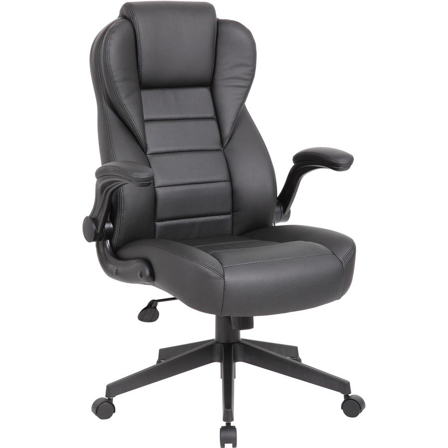 Boss Executive LeatherPlus Chair - Black Vinyl Seat - Black Vinyl Back - High Back - 5-star Base - Armrest - 1 / Carton. Picture 2