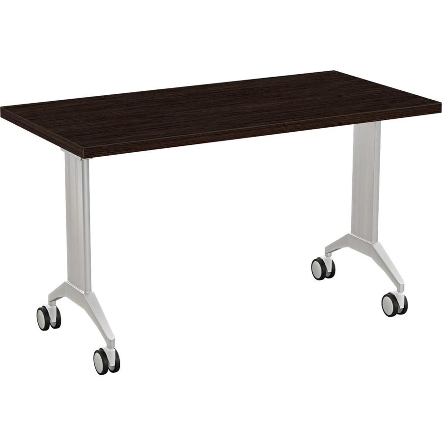 Special-T Link Flip & Nest Table - For - Table TopEspresso Rectangle Top - Metallic Silver T-shaped Base - 48" Table Top Length x 24" Table Top Width - 30" Height - Assembly Required - Thermofused Lam. Picture 3