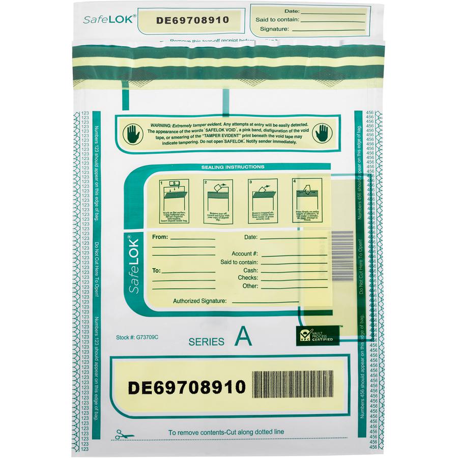 ControlTek SafeLOK Tamper-Evident Deposit Bags - 9" Width x 12" Length - Seal Closure - Clear - 100/Pack - Deposit, Cash, Note, Bill. Picture 2