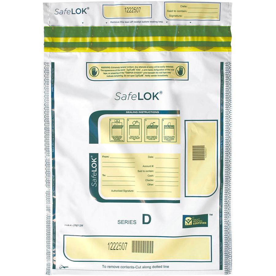 ControlTek SafeLOK Tamper-Evident Deposit Bags - 12" Width x 16" Length - Seal Closure - White - 100/Pack - Cash, Deposit, Note, Bill. Picture 2