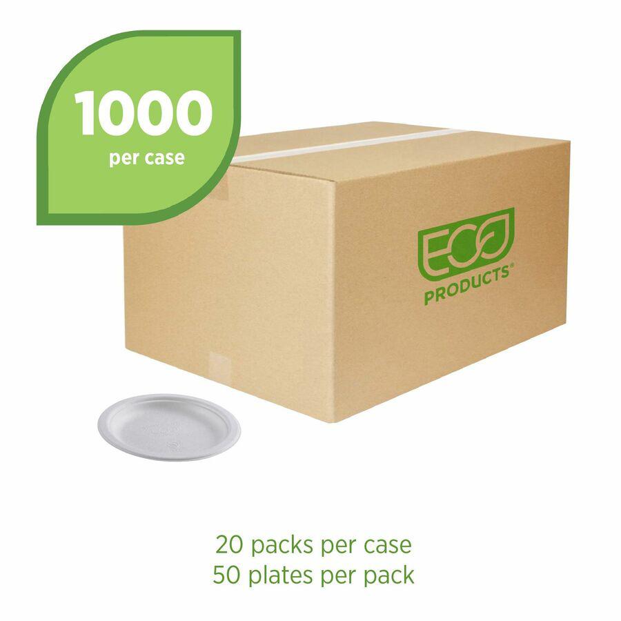 Eco-Products Vanguard 6" Sugarcane Plates - Breakroom - Disposable - Microwave Safe - 6" Diameter - White - Sugarcane Fiber Body - 1000 / Carton. Picture 6