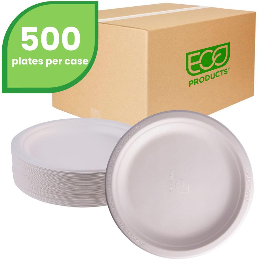 Eco-Products Vanguard 9" Sugarcane Plates - Breakroom - Disposable - Microwave Safe - 9" Diameter - White - Sugarcane Fiber Body - 500 / Carton. Picture 8
