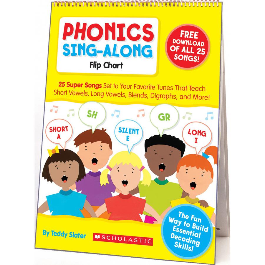 Scholastic K-2 Phonics Sing-Along Flip Chart - Theme/Subject: Fun - Skill Learning: Long Vowels, Short Vowels, Silent e, Bossy R, Blend, Diagraph, Songs - 5-7 Year - 1 Each. Picture 2