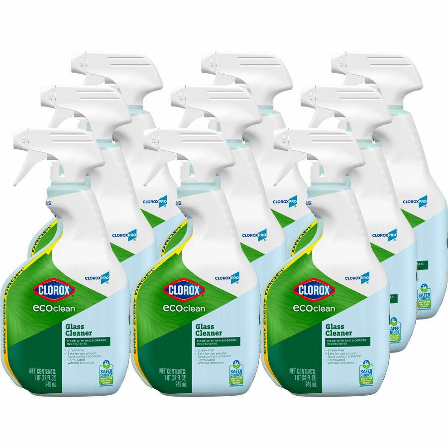 CloroxPro&trade; EcoClean Glass Cleaner Spray - 32 fl oz (1 quart) - 9 / Carton - Streak-free, Paraben-free, Ammonia-free, Dye-free, Phthalate-free, Solvent-free, Fume-free, Chemical-free - Green, Blu. Picture 13