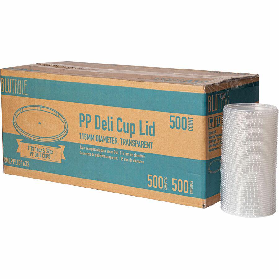 BluTable 16 oz/32 oz Round Deli Tub Container Lids - Polypropylene - 500 / Carton - Clear. Picture 6
