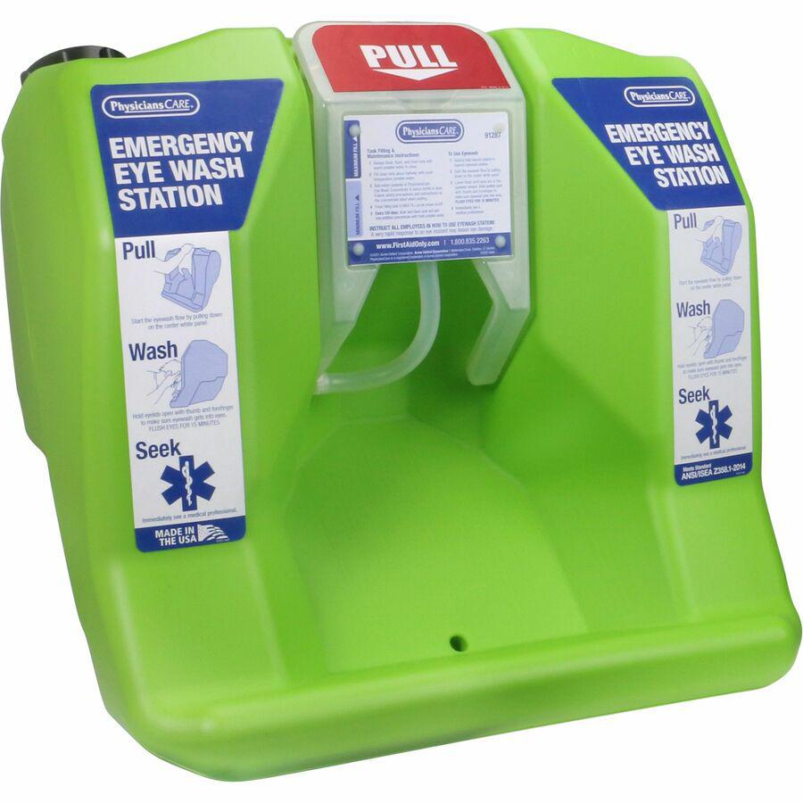 PhysiciansCare Eyewash Station - 16 gal - 0.25 Hour - Clear, Bright Green. Picture 6