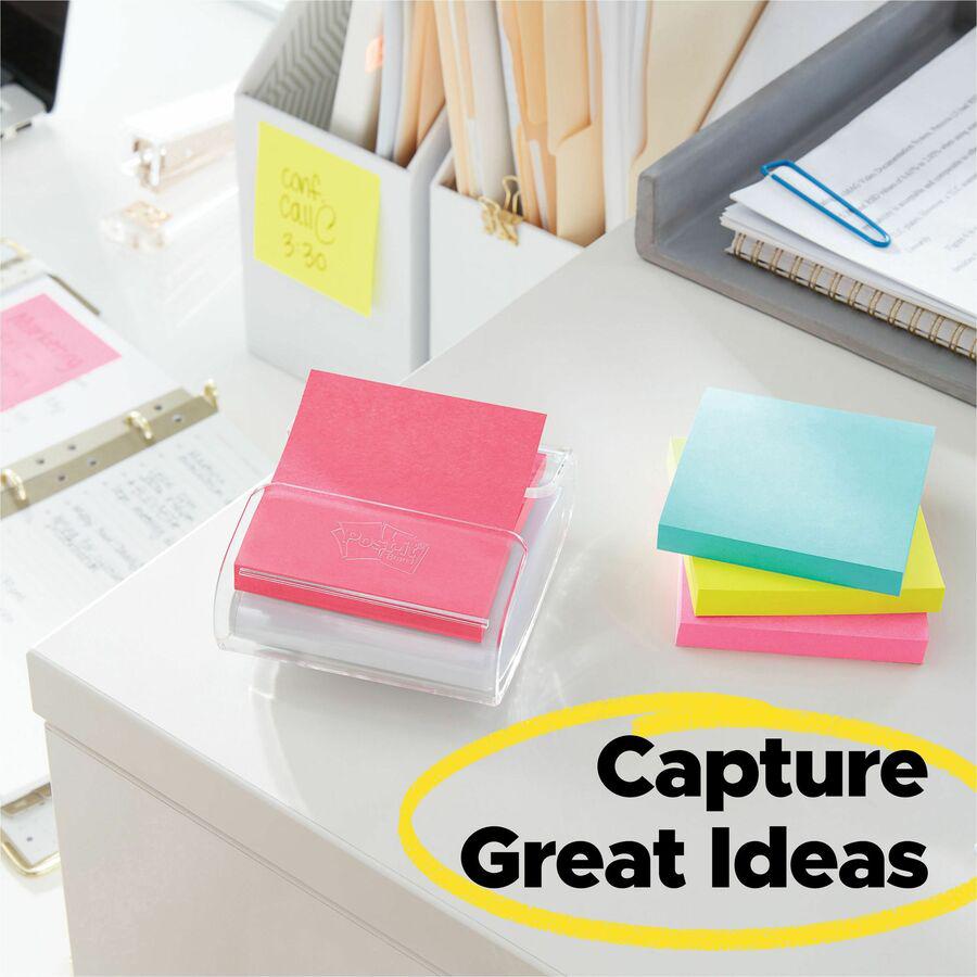 Post-it&reg; Super Sticky Dispenser Notes - Supernova Neons Color Collection - 3" x 3" - Square - 90 Sheets per Pad - Aqua Splash, Acid Lime, Guava - Paper - Super Sticky, Adhesive, Recyclable, Pop-up. Picture 12