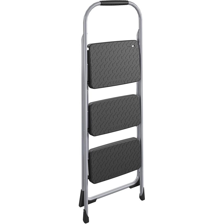 Cosco Ultra-Thin 3-Step Ladder - 3 Step - 200 lb Load Capacity52.8" - Black, Platinum. Picture 4