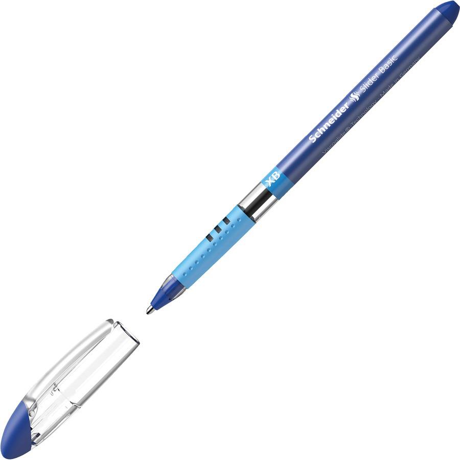 Schneider Slider Basic XB Ballpoint Pen - Extra Broad Pen Point - 1.4 mm Pen Point Size - Blue - Blue Rubberized, Transparent, Silver Barrel - Stainless Steel Tip - 10 / Pack. Picture 6