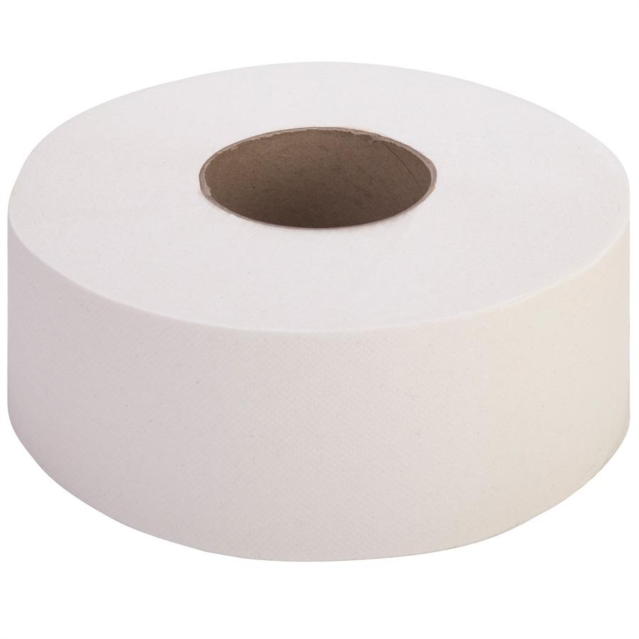 Genuine Joe Jumbo Jr Dispenser Bath Tissue Roll - 2 Ply - 3.50" x 1000 ft - 8.88" Roll Diameter - White - Fiber - 12 / Carton. Picture 4